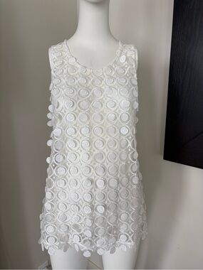 Carven White Sleeveless Circle-Appliqué Top